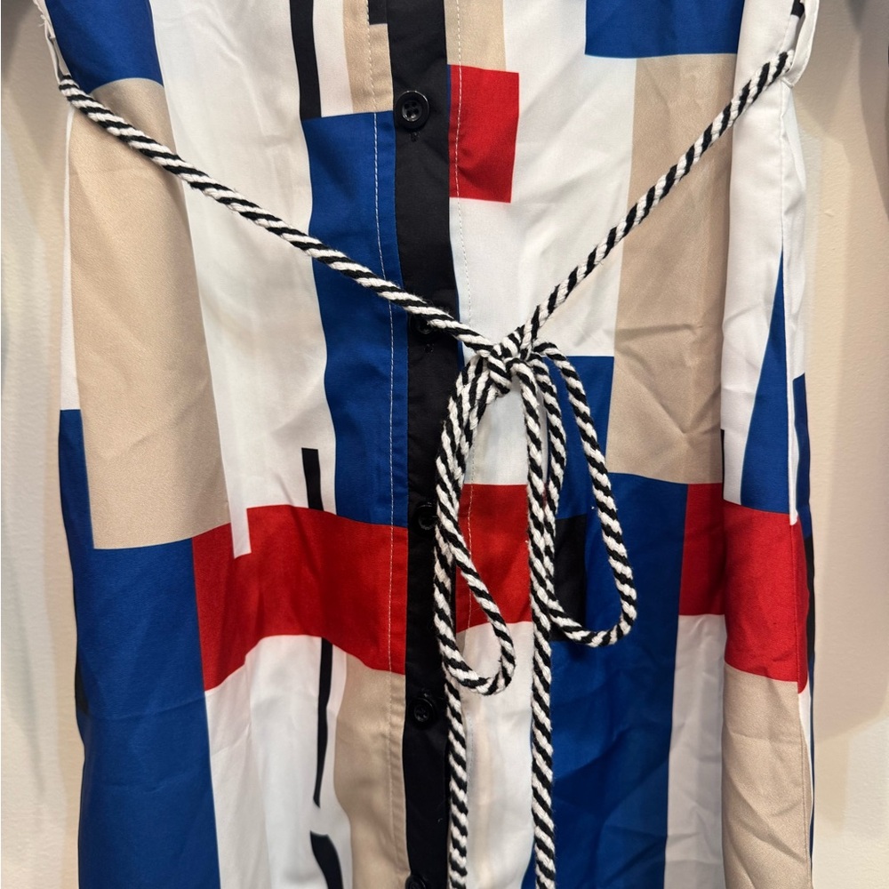 Colorful Geometric Print Shirt Dress - Large - Picture 5 of 10